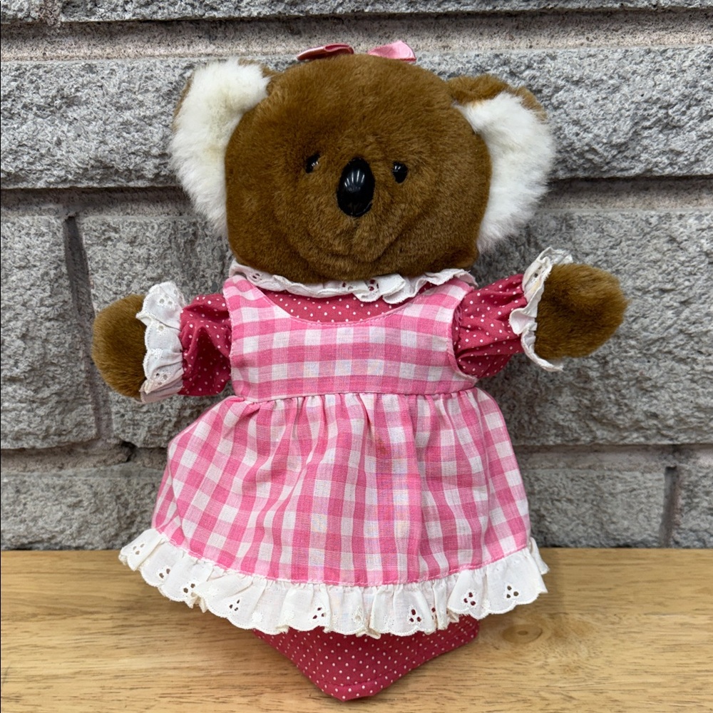 Vintage Dakin 1985 Pink Gingham Dress Teddy Bear Puppet